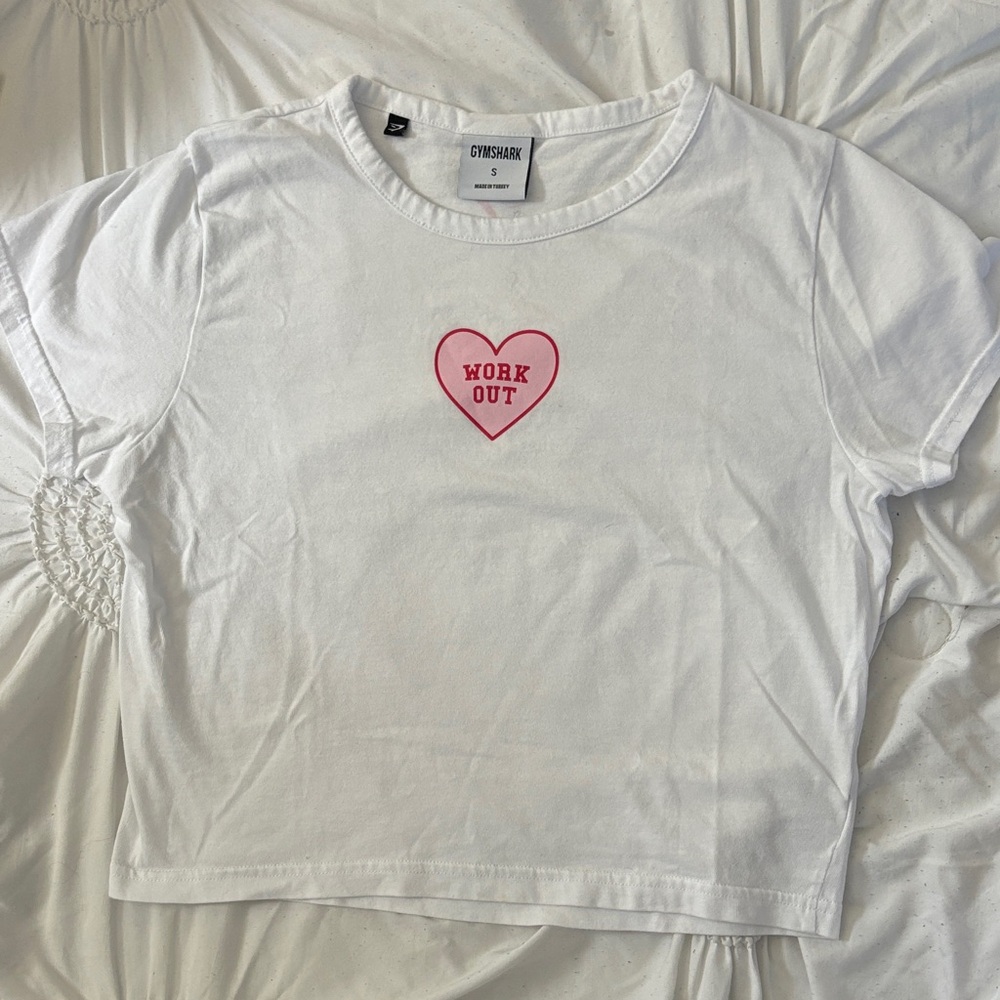 Gymshark Kids White Tee with Pink Heart Design